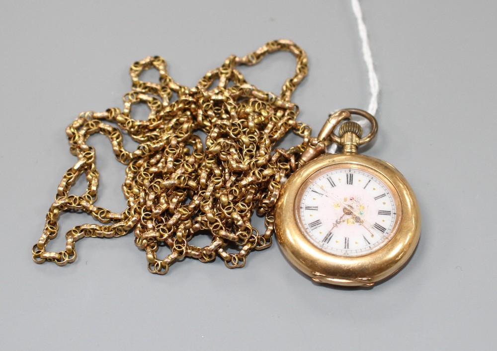 An early 20th century Swiss 14k fob watch, together with a 9k guard chain.